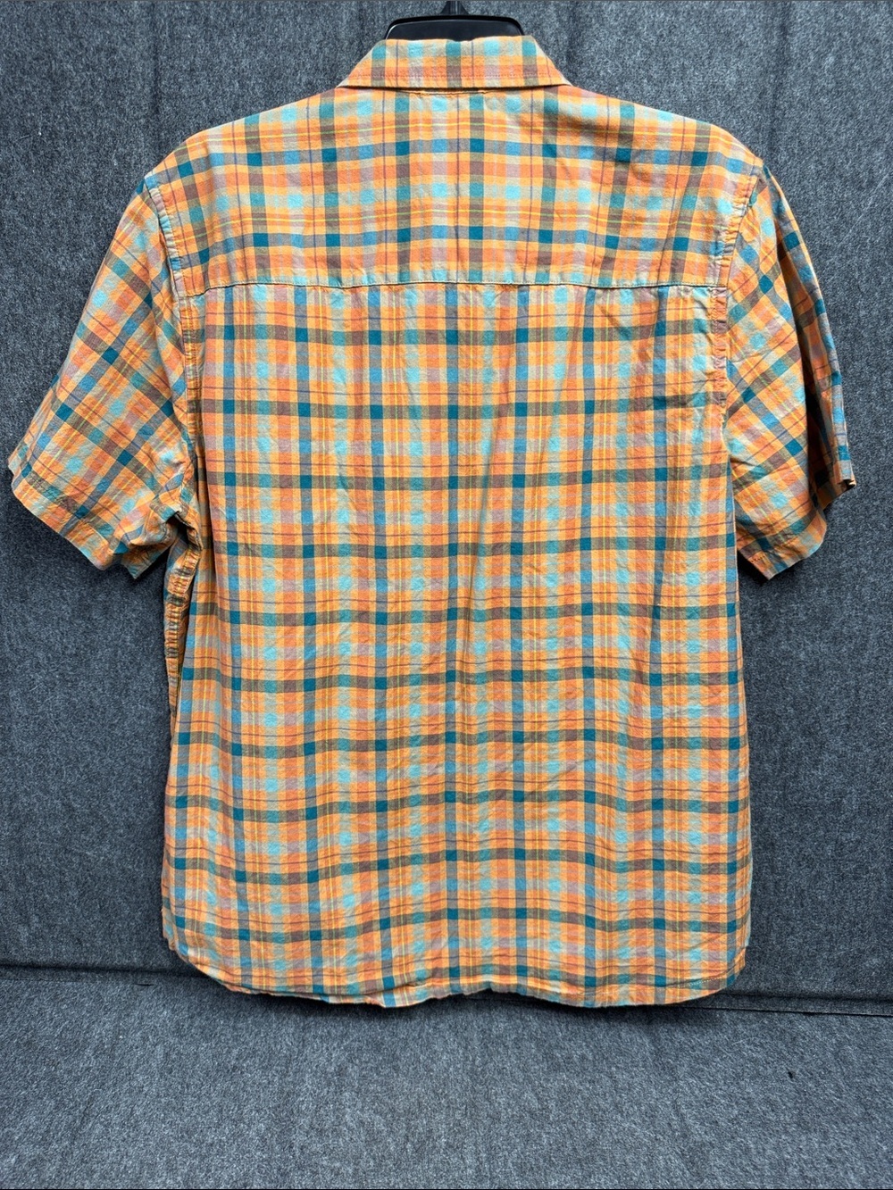 Toad&Co Orange and Teal Plaid Short-Sleeve Button-Up Shirt - Picture 3 of 6